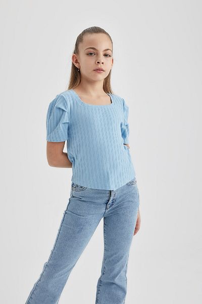 DeFacto Ribbed Short Sleeve Girl's T-Shirt - C1294a824sm