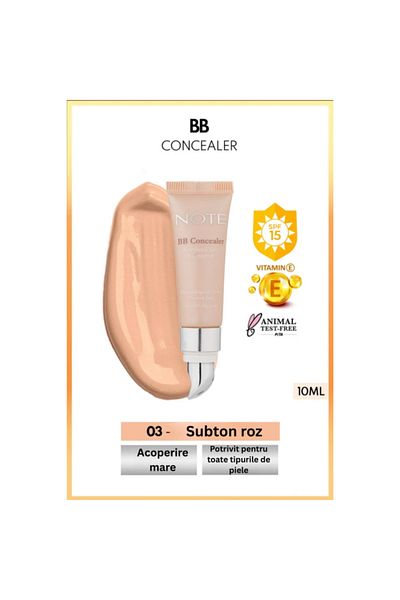 NOTE Bb Concealer Spf 15 Corector Intens Acoperire cu Aplicator Metalic,subton roz - 03 Mediu Închis