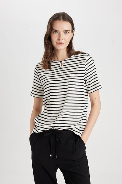 DeFacto Regular Fit Crew Neck Striped Short Sleeve T-Shirt C2378ax24sp