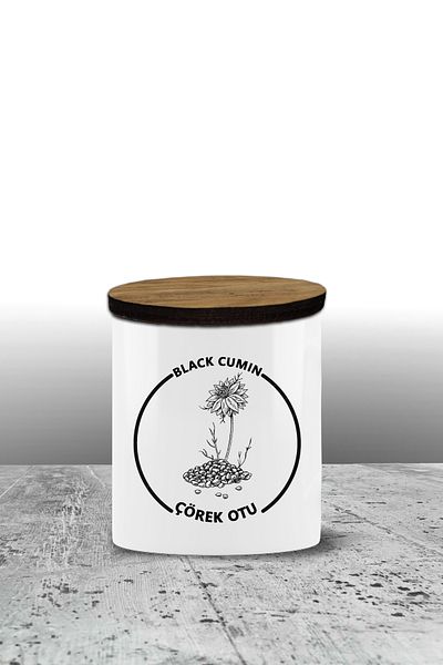 Bytwo Black Cumin Storage Container - Ceramic Storage Container - Spice Rack - 300ml Storage Container