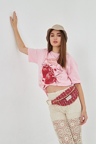 GIA - ART Strawberry Fields Forever štampana 100% pamučna ženska oversize crn...