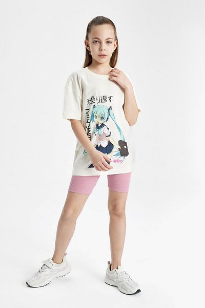DeFacto Hatsune Miku T-Shirt for Girls - Oversize, Crew Neck, Short Sleeve C2629A824Sm