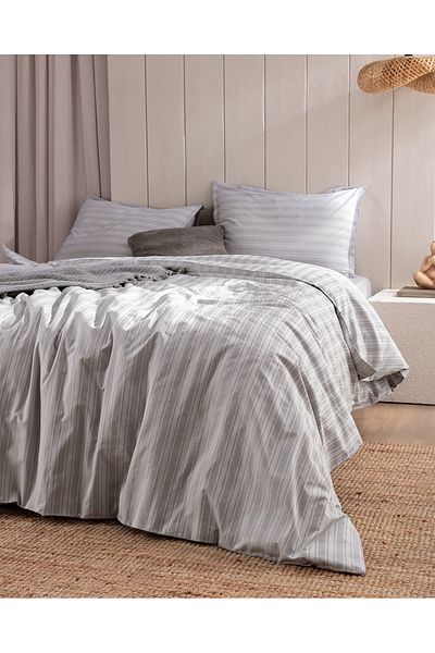 Madame Coco Melicia Double Cotton Striped Satin Duvet Cover Set - Gray