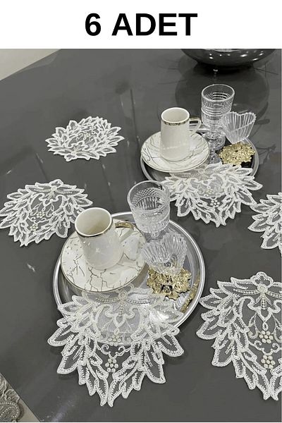 nubu atelier Μοντέλο Iris Διακοσμητικές χαρτοπετσέτες παρουσίασης κοκτέιλ καφέ Guipure Lace 6 τεμαχίων