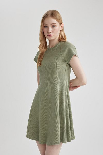 DeFacto A-line Ribbed Camisole Mini Short Sleeve Washed Pale Effect Dress C1700ax24sp