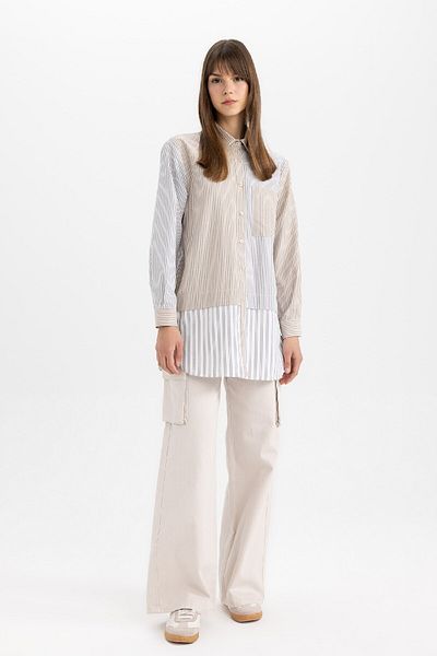 DeFacto Poplin Stripe Relax Fit hosszú ujjú tunika ing - B6845ax24sp