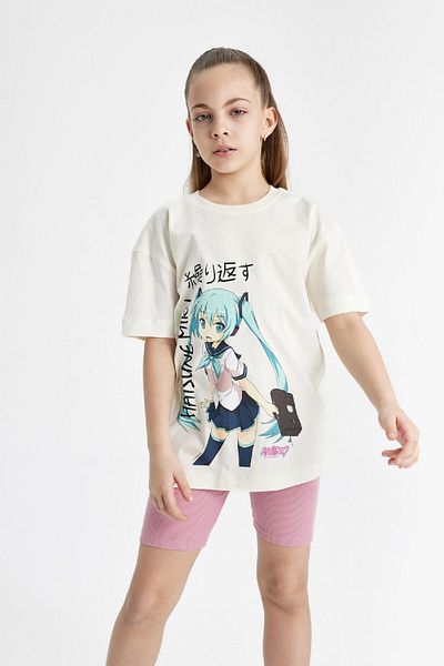 DeFacto Hatsune Miku T-Shirt for Girls - Oversize, Crew Neck, Short Sleeve C2629A824Sm