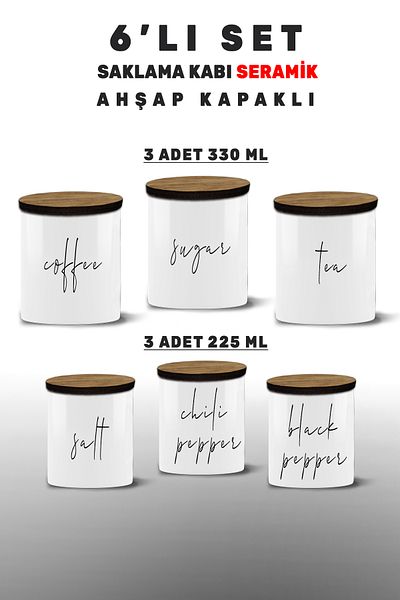 Bytwo Salt-Black Pepper-Pul Pepper-Tea-Sugar-Coffee-Spice Set 6 Pieces Storage Container
