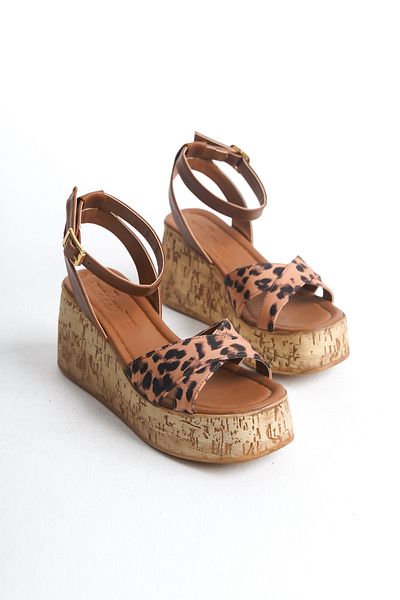 bolemo Sandale de damă cu toc pană Leopard Tan