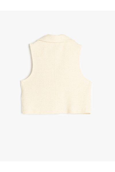 Koton New Season Cotton Pocket Detailed Double Breasted Collar Crop Tweed Vest