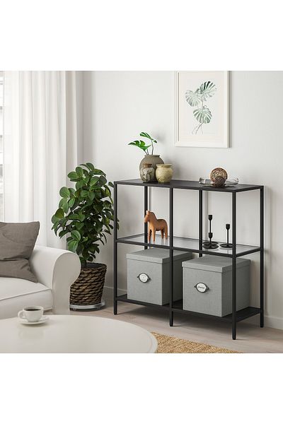 IKEA صندوق تخزين KVARNVIK مع غطاء، رمادي، 32 × 35 × 32 سم