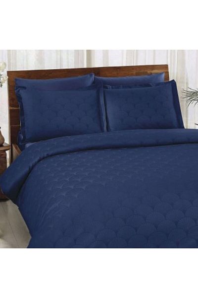 Taç Jacquard bed linen, luxury satin, 6 pieces Taç, Cross Navy Blue