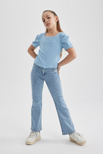 DeFacto Ribbed Short Sleeve Girl's T-Shirt - C1294a824sm
