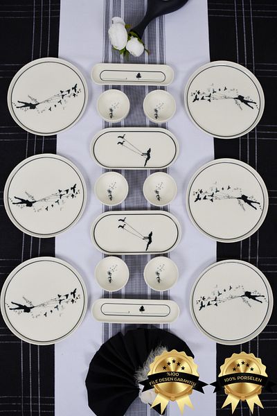 Farika Porselen Knot 16 Piece Porcelain Breakfast Set for 6