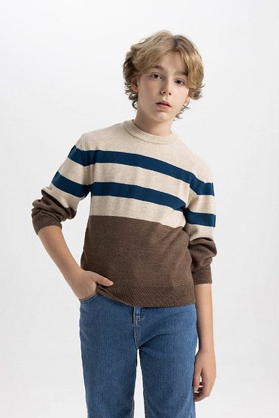 DeFacto Boy's Crew Neck Striped Knitwear Sweater C3134A824Wn