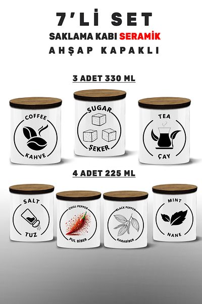 Bytwo Salt-Black Pepper-Tea-Sugar-Coffee Spice Set 7 Storage Container
