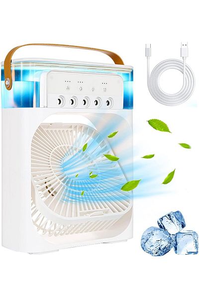 COOYA 700ml Cooler 3 Speeds,USB Personal Conditioner with 7 LED Light，1-3H Timer AC Cooling Fan