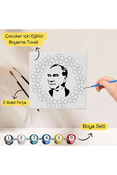 hediye hobim Atatürk Çiçek Çerçeveli Boyama Seti - 23 Nisan Çocuklara Özel Aktivite Seti
