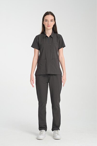 YILMAZ Üniforma Antrasit renk POLO yaka Unisex likralı ütü istemeyen doktor h...