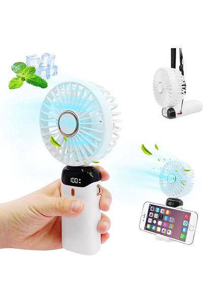COOYA Portable Fan for Traveling with Base, 5000mAh Personal Fan that Blow Cold Air, 5 Speeds Mini Fan