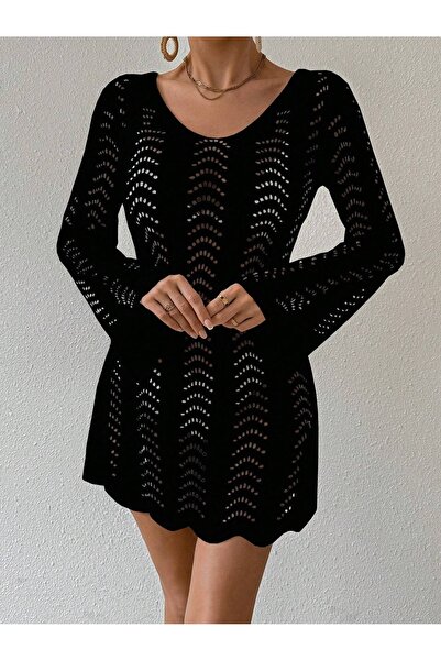 citystyle V-λαιμόκοψη μανίκι καμπάνα χωρίς πλάτη με κορδόνια μαύρο χρώμα casual beach φόρεμα