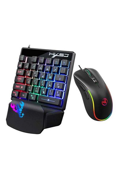 Generic HXSJ J300+v400 Combo Rgb Lighting Programmable Gaming Mouse+one-handed Game Keyboard Black