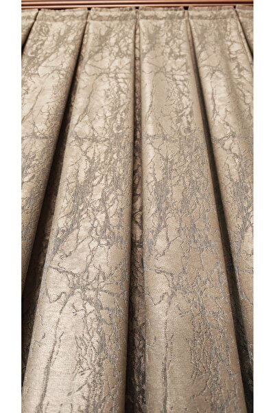 Yuka Luxury Satin Corn Pattern Milky Coffee Panel Background Curtain (1/3 Dense Pleated)