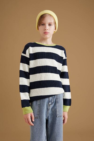 DeFacto Boy's Crew Neck Striped Knitwear Sweater C3117A824Wn