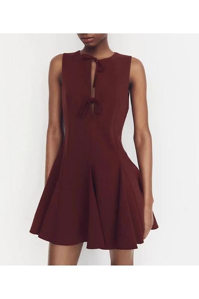 Sila The Best Burgundy Zr Model Summer Dress with Ribbon Detail