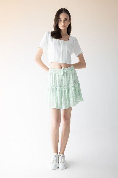 DeFacto Viscose Crinkle Mini Shorts Skirt Floral - C0962ax24sm