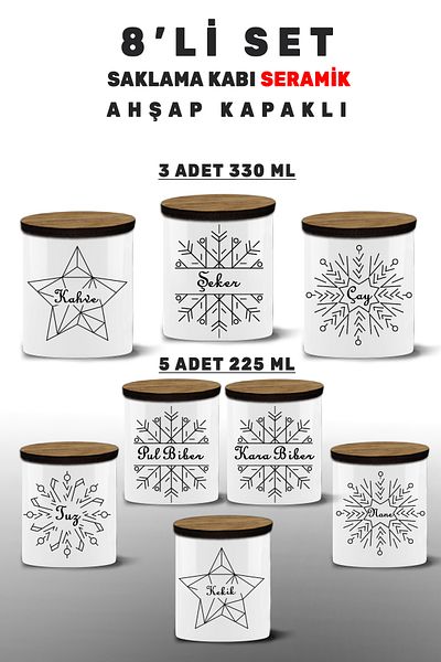 Bytwo 8 Storage Containers |   Salt-Black Pepper-Flakes Pepper-Tea-Sugar-Coffee-Spice Set-Mint-Thyme 8Mdl2