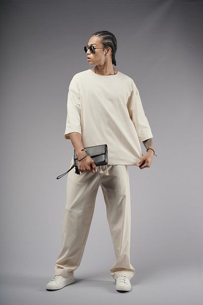 Butik TREND BIZ Σετ λινό ύφασμα Oversize Mold Bottom Top