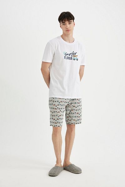 DeFacto Pajama Set with Regular Fit Printed Short Sleeve Shorts C2884AX24SM