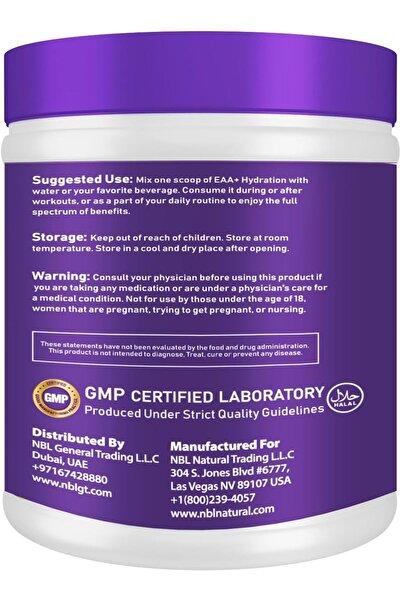 NBL Natural EAA Hydration EAAs + BCAA Powder Muscle Recovery, Strength, Muscle Building, 30 Serving