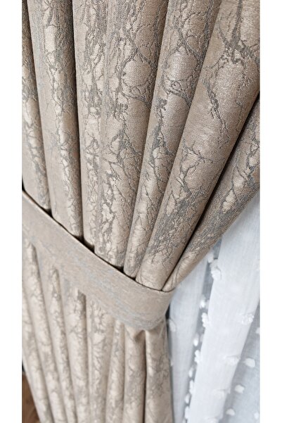 Yuka Luxury Satin Corn Pattern Milky Coffee Panel Background Curtain (1/3 Dense Pleated)