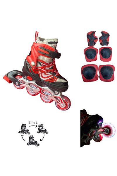 crayz toys Lighted Silicone Wheel - Metal Body 2+2 Adjustable Children & Adult Skates + Knee Pads