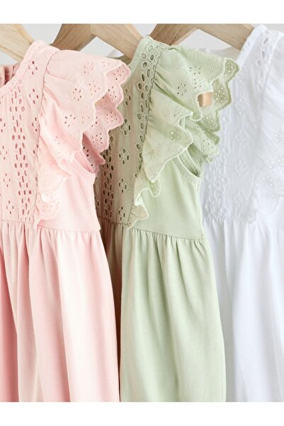 Next Baby 100% Cotton Sage Green Lace Detailed 3-Piece Romper Set