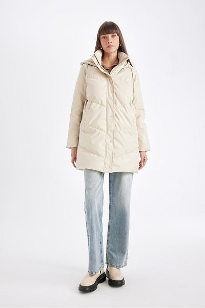 DeFacto Water Repellent Long Inflatable Coats Parka Thermal Insulated Quilted Hooded Puffer A0873Ax24Wn
