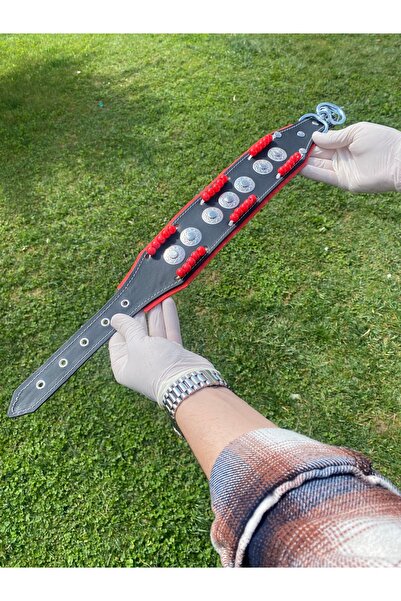 Sürmeli Tasma Yavru Kangal Köpek Tasması Hakiki Deri Boncuklu Zilsiz Model