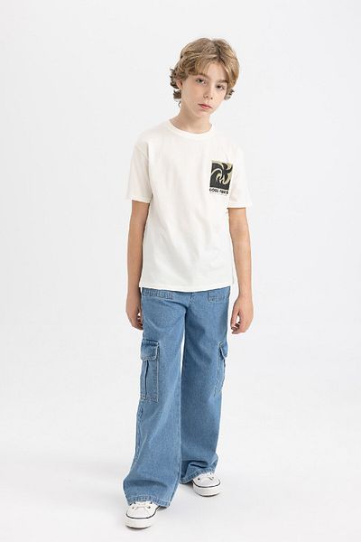 DeFacto Tricou cu mânecă scurtă imprimat cu decolteu rotund pentru băiat C3305A824SM