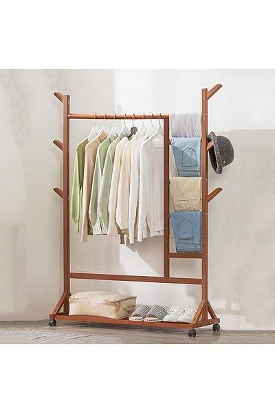 Quasar & Co. Hallway hanger, Quasar & Co.®, with wheels, suitable for clothes/shoes, bamboo, 100x35x155 cm, brown