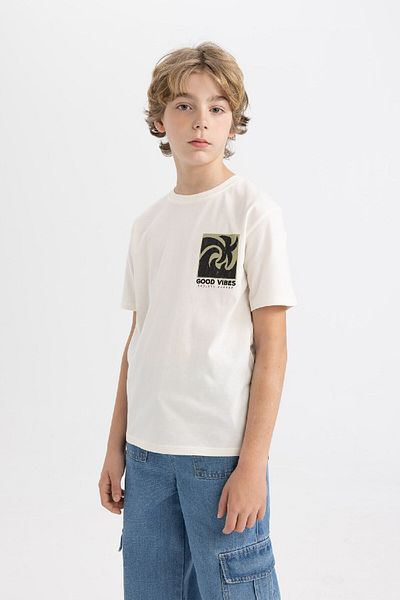 DeFacto Tricou cu mânecă scurtă imprimat cu decolteu rotund pentru băiat C3305A824SM
