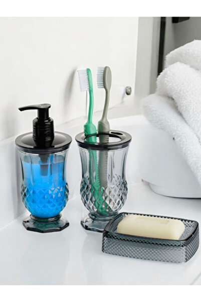 Genel Markalar 3 Parça Akrilik Kristal Prizma Desenli Banyo Seti-Prizma Sıvı ...