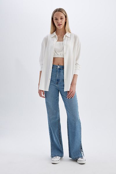 DeFacto Long Sleeve Viscose Shirt - Crinkle Oversize Fit C3823AX24SM