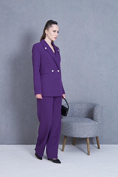 LOVELF Yakası Düğme Detaylı 3lü Takım Mor