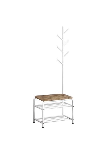 Quasar & Co. Cuier Quasar & Co.®, cu bancuta si raft incaltaminte, mobila hol, 54x35x170,5 cm, lemn/metal, alb