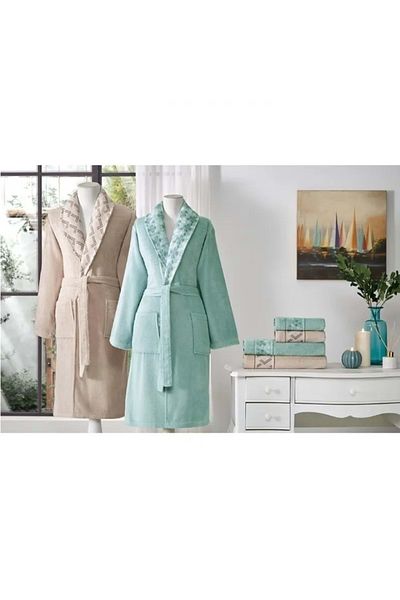 Özdilek Özdilek 60% Bamboo 40% Cotton Οικογενειακό Σετ Μπουρνούζι-Fiore Line Beige Green