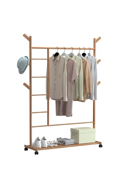 Quasar & Co. Hallway Hanger, ®, With Wheels, Suitable for Clothing/Shoes, Bamboo, 100x35x155 Cm, ​​Natural