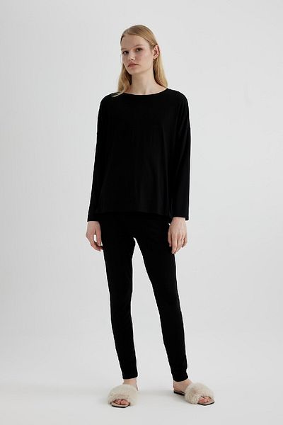 DeFacto Top de pijama casual cu mânecă lungă, cu decolteu rotund, cu croială normală