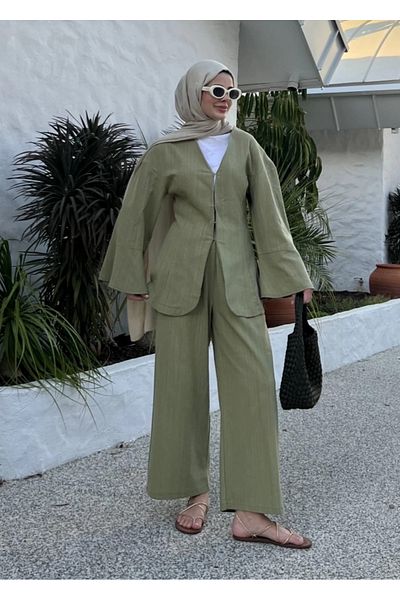 My Blog Çağla 100% Cotton Jacket Trousers Suit - 8645